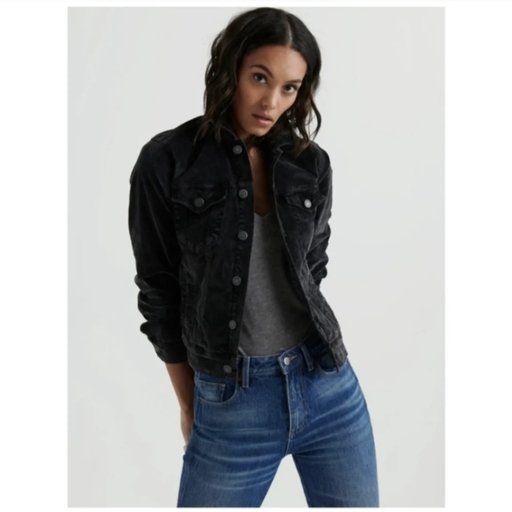 Lucky Brand Jeans The Tommy Trucker Charcoal Black Velvet Jacket - M - Picture 2 of 15